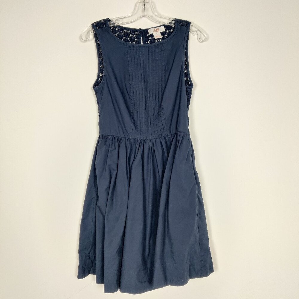 Joe Fresh Women's Dress Size 4 Navy Cotton Lined Floral Mesh Back Summer Stylish